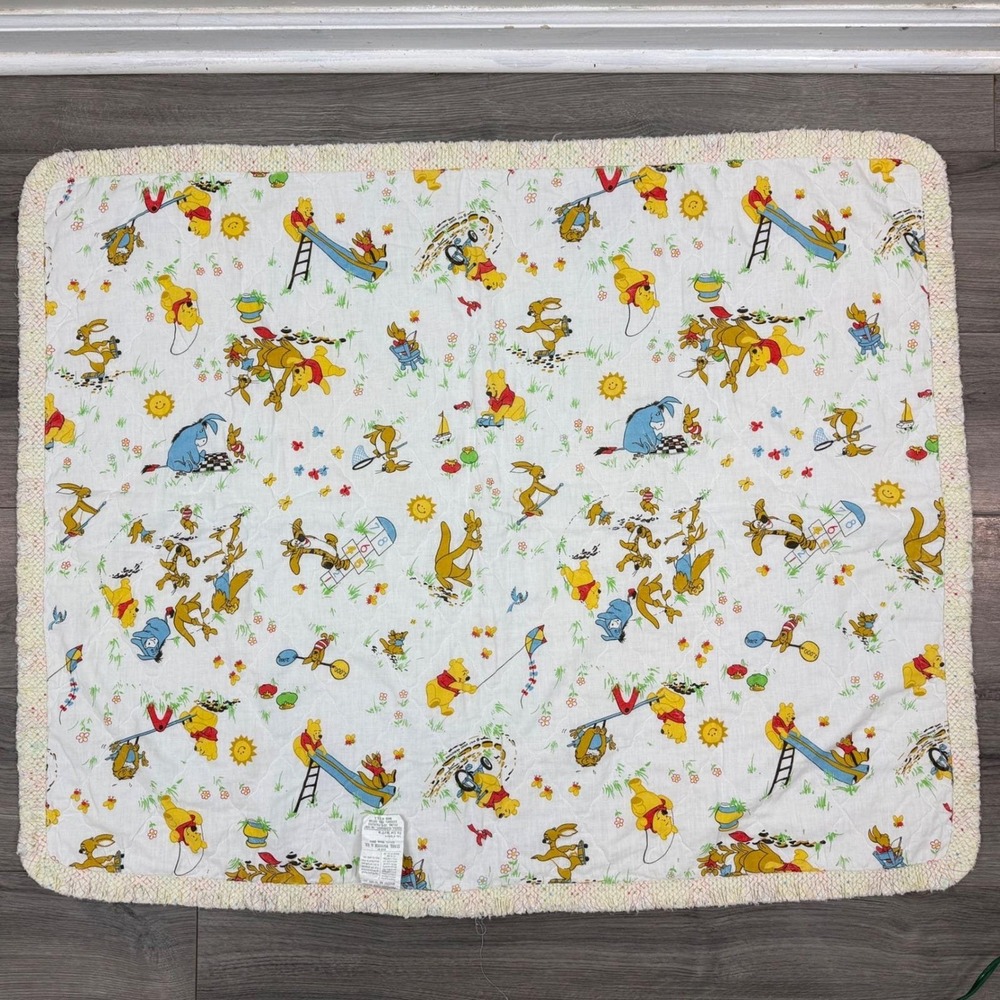 Vintage Sears Winnie the Pooh Quilted Baby Blanket Disney Made in USA 42x34